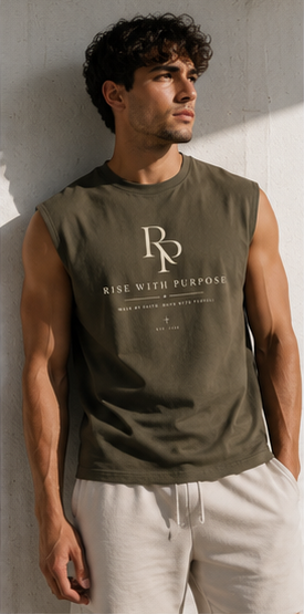 Men's Performance Tank Top in blue showing loose fit and quick-dry fabric texture.
