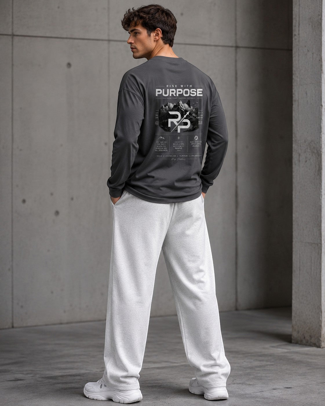 op our men's oversized drop shoulder crew neck shirt in cool gray. Soft 100% cotton with a relaxed streetwear fit. Available in all sizes.