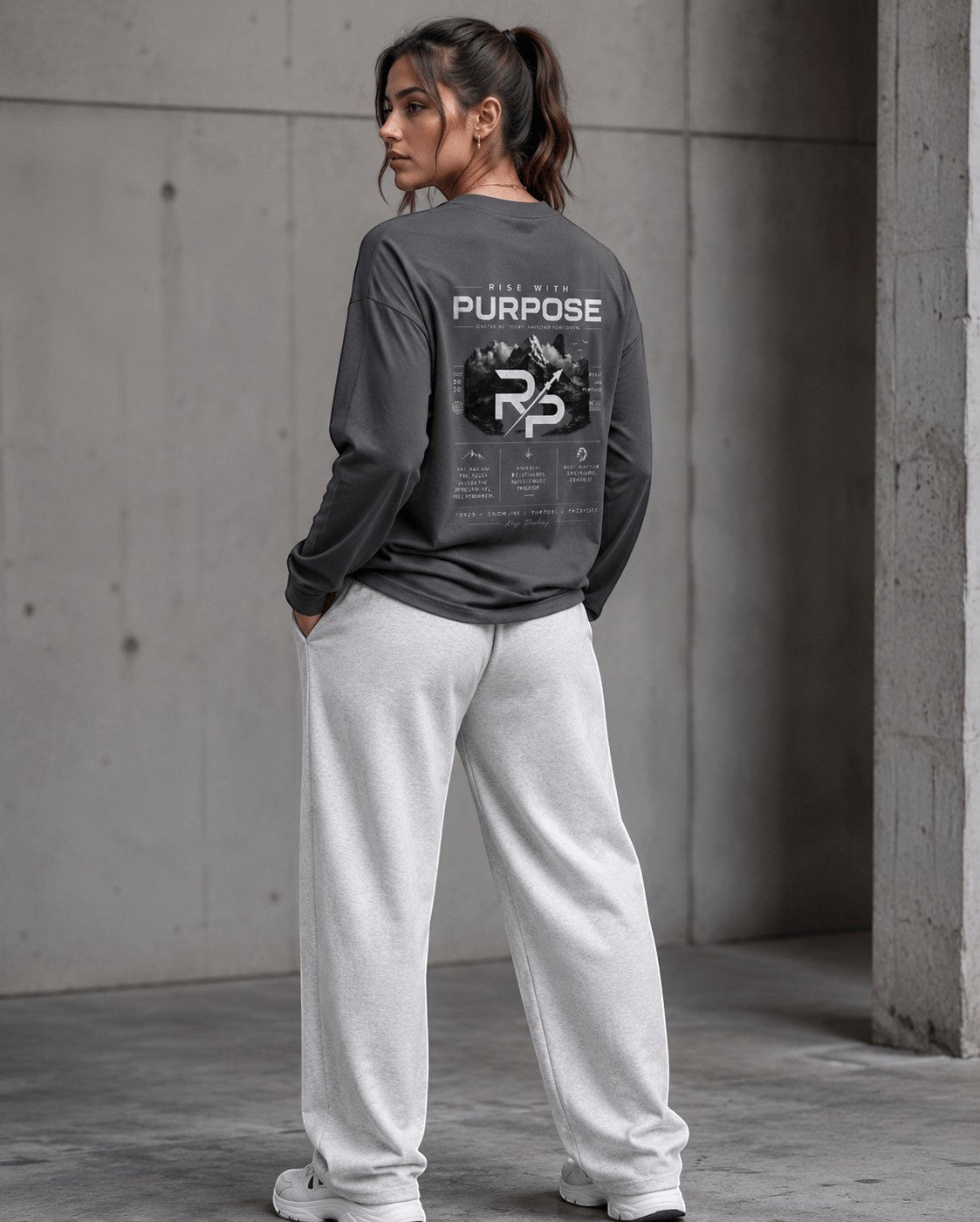 A wardrobe essential — women's drop shoulder crew neck shirt in cool gray. Soft, breathable 100% cotton in an oversized relaxed fit. Shop now.