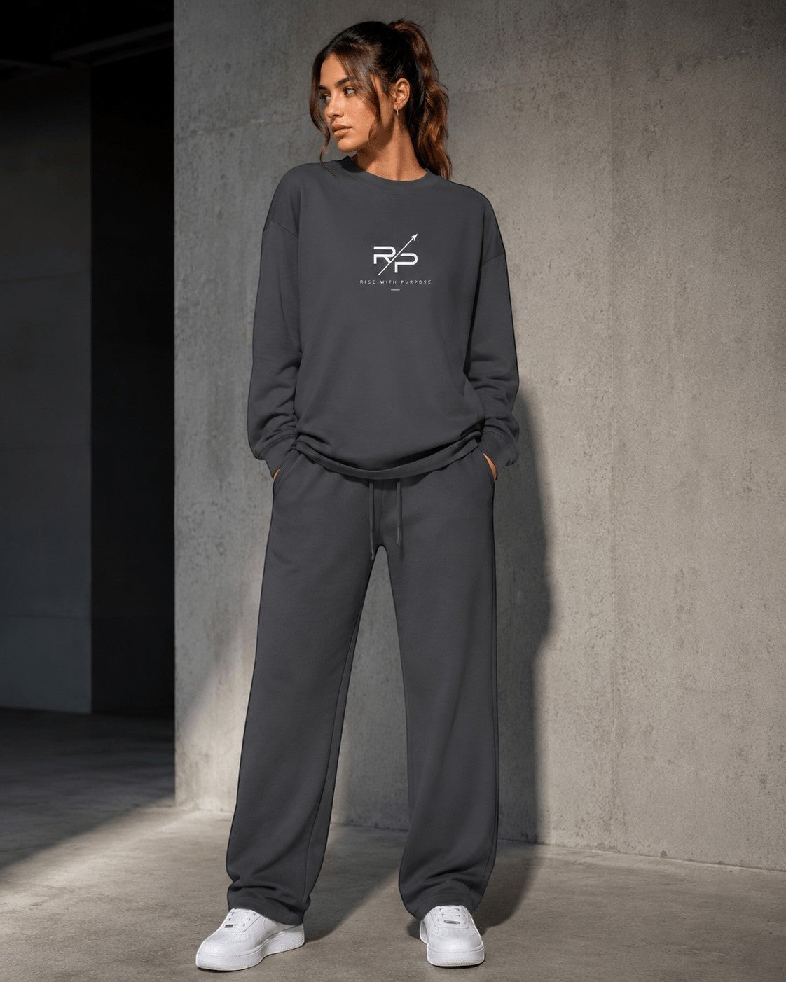 A wardrobe essential — women's drop shoulder crew neck shirt in cool gray. Soft, breathable 100% cotton in an oversized relaxed fit. Shop now.