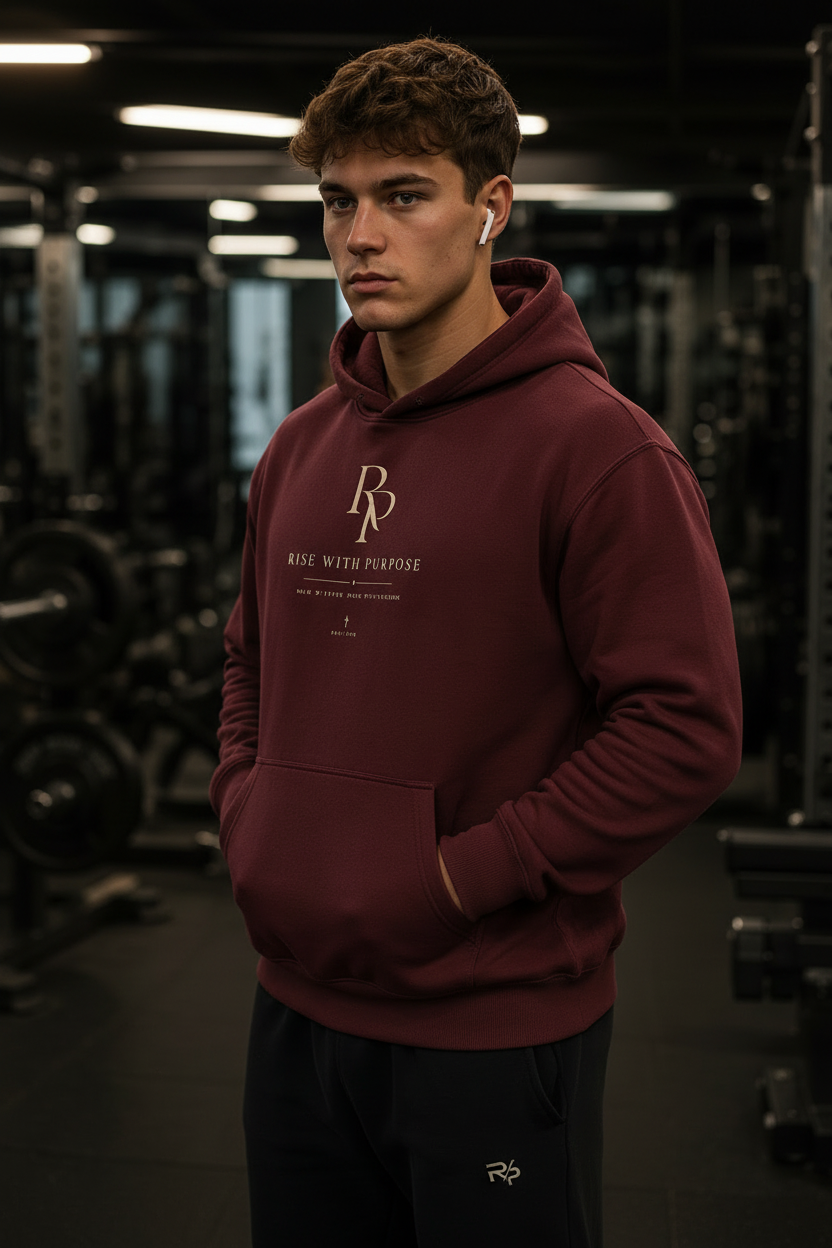 Essential heavyweight hoodie front view laid flat showing 400 g/m² heavyweight fabric texture.