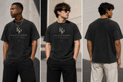 Rise With Purpose oversized heavyweight vintage t-shirt in charcoal grey cotton with a drop shoulder and distressed logo graphic on the front.